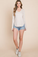 Thumb Hole V Neck Long Sleeves - multiple colors