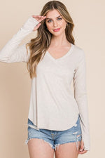 Thumb Hole V Neck Long Sleeves - multiple colors