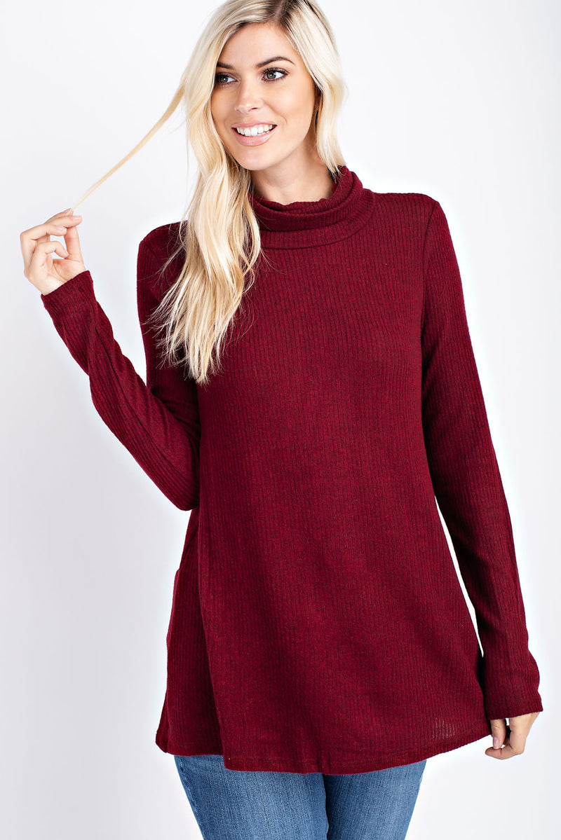 Brushed, two-tone ribbed, turtle neck top - FrouFrou Couture