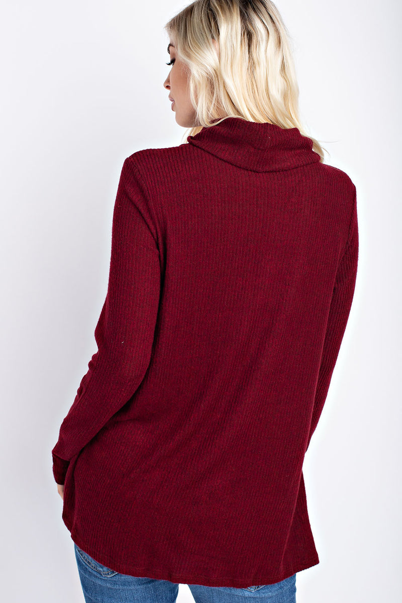 Brushed, two-tone ribbed, turtle neck top - FrouFrou Couture