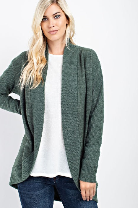 Brushed relaxed fit knit cardigan - Olive - FrouFrou Couture