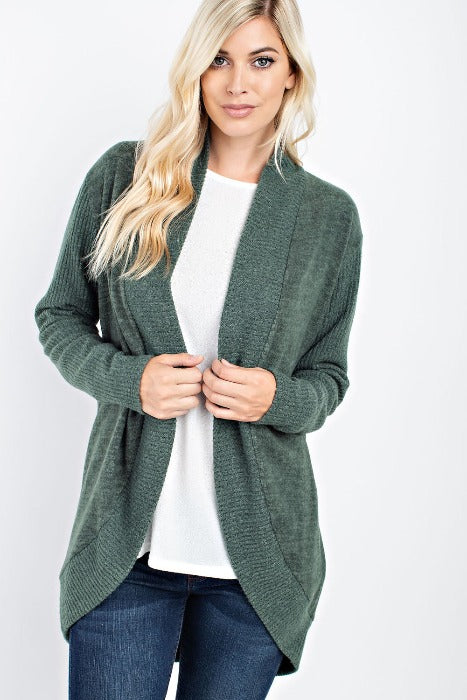 Brushed relaxed fit knit cardigan - Olive - FrouFrou Couture