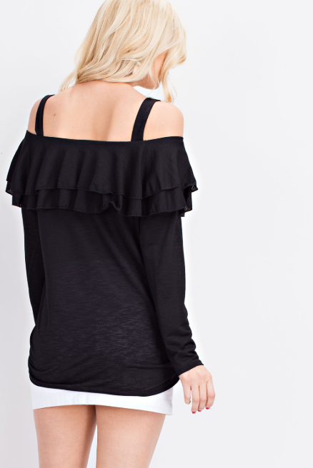 Double Ruffle Black Off Shoulder Top - FrouFrou Couture