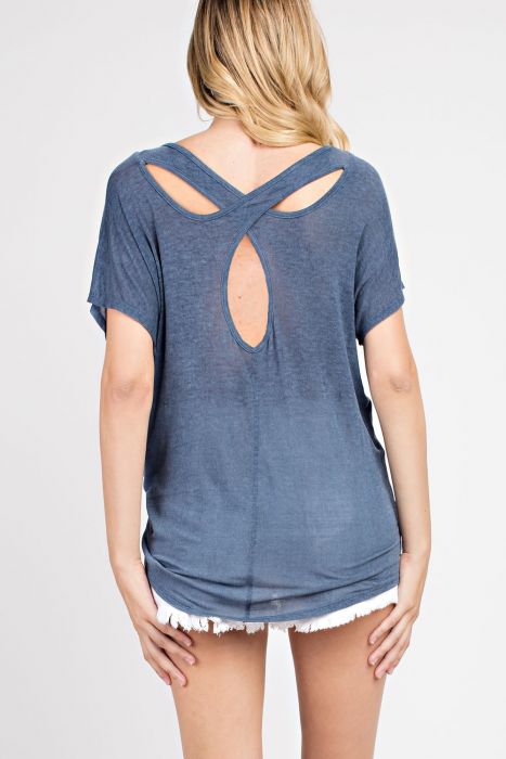 Blue Cutout Back Yoga Top