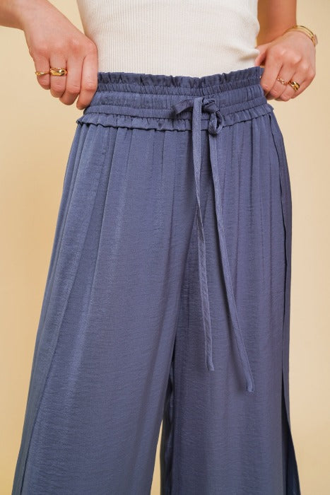 Wide Leg Curtain Satin Pants