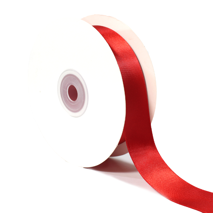RED 1 inch wide, comes in various yardages by spool, 100% Polyester, double face polyester satin ribbons. Our Satin ribbon is constructed of high density weave and is very well made without fraying ends or loosing strings anywhere. Great for your fine high-ends gift wrapping.