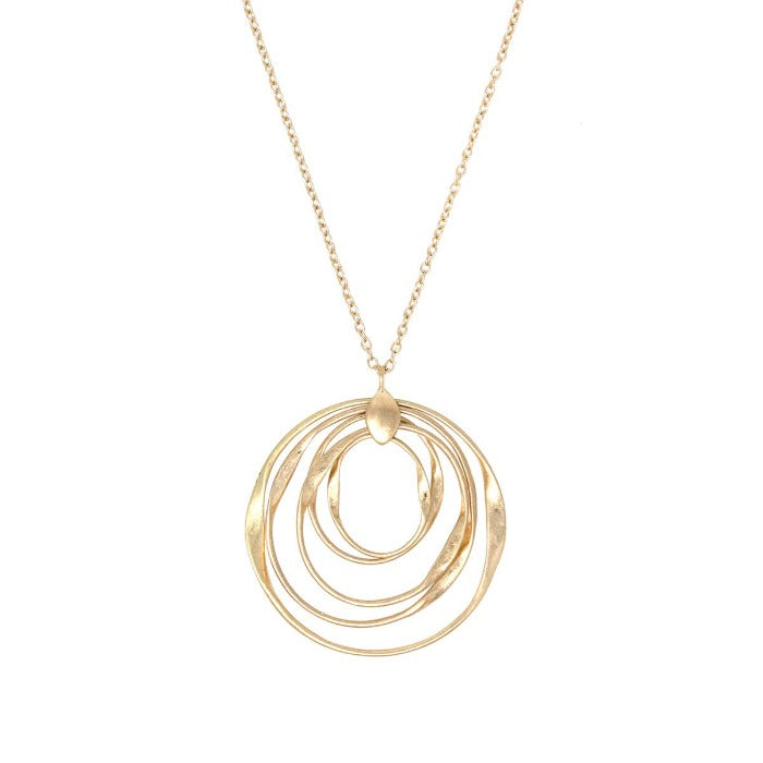 Open Circle Layered Pendant Long Necklace
