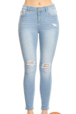 Super Soft Mid Rise Ankle Skinny Jeans - Light Wash - FrouFrou Couture