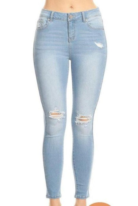 Super Soft Mid Rise Ankle Skinny Jeans - Light Wash - FrouFrou Couture