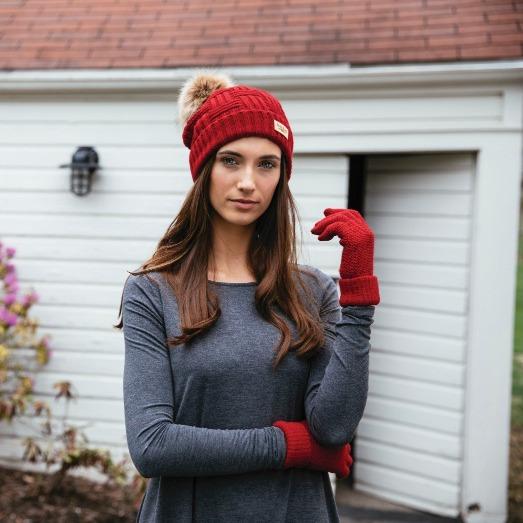 Plush-Lined Knit Hat with Pom