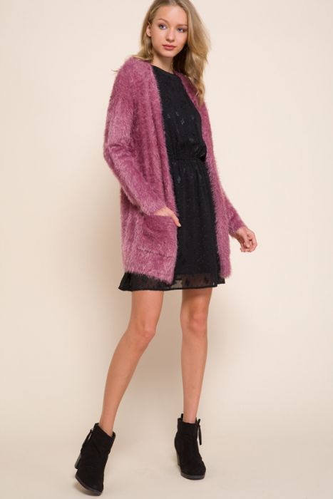 Mauve Fuzzy Sweater Cardigan
