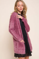 Mauve Fuzzy Sweater Cardigan