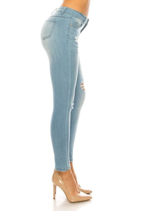 Premium Modal Distressed Skinny Jeans - light wash - FrouFrou Couture