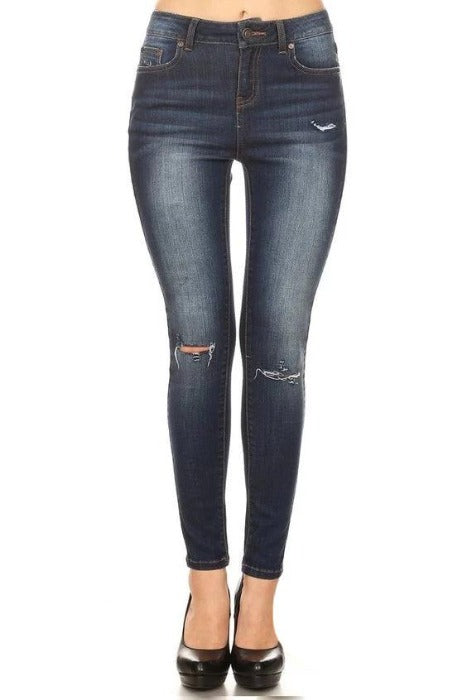 Super Soft Mid Rise Ankle Skinny Jeans - Dark - FrouFrou Couture