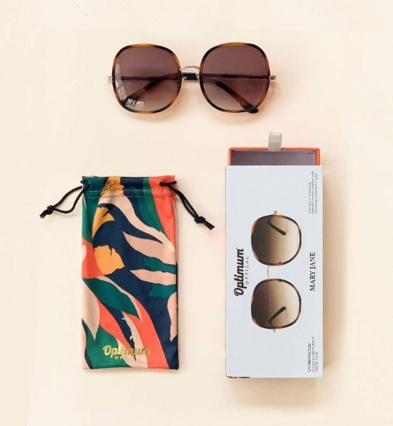 Mary Jane Optimum Optical Sunglasses -  with custom box and matching microfiber case.