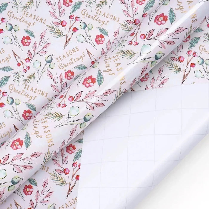 Christmas Wrapping Paper Roll - Foil - Pink Floral