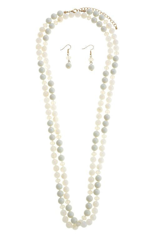 Ivory Long Bead Necklace Set - FrouFrou Couture