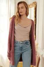 Mauve Fuzzy Sweater Cardigan