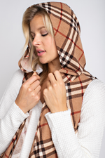 Plaid hacci sleeveless waterfall open cardigan with hoody - FrouFrou Couture