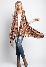 Plaid hacci sleeveless waterfall open cardigan with hoody - FrouFrou Couture