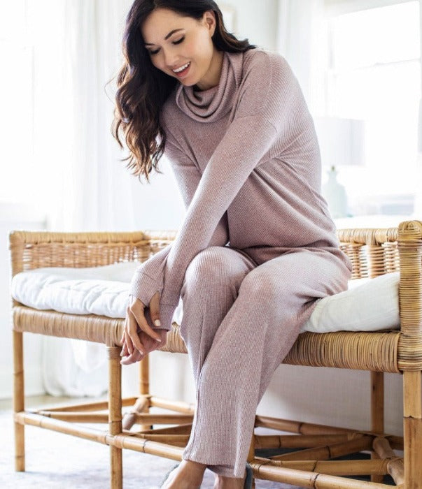 Hello Mello CuddleBlend Women’s Lounge Comfortable Pajama Long Sleeve Top with Cowl Neck and Thumbholes