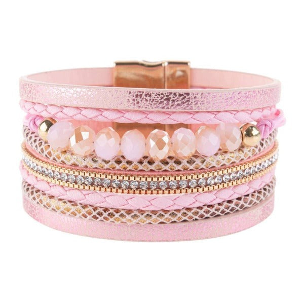 Multiline Leather Metallic Bracelet