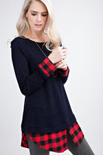 Navy Knit Top with Plaid Layer - FrouFrou Couture